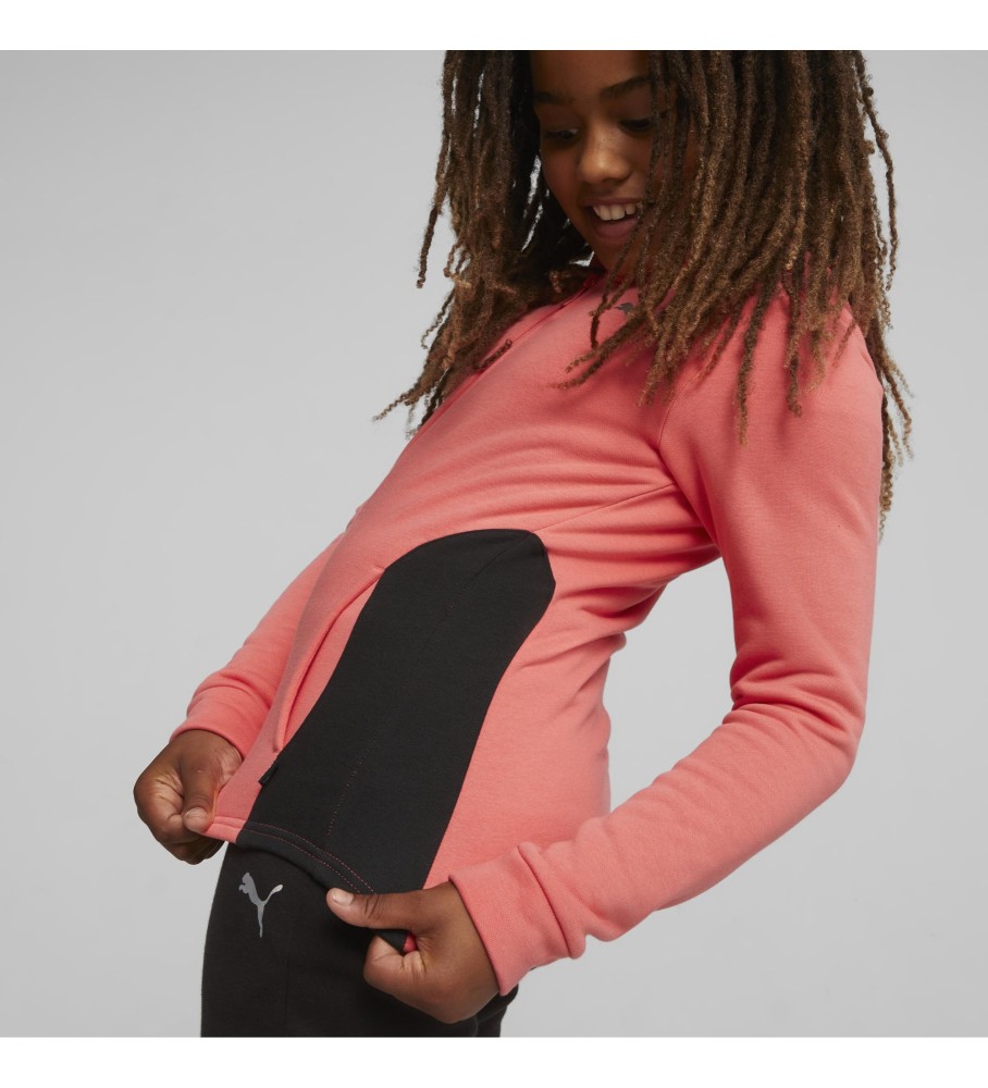 Conjunto de treino com capuz Puma rosa elétrico e preto.