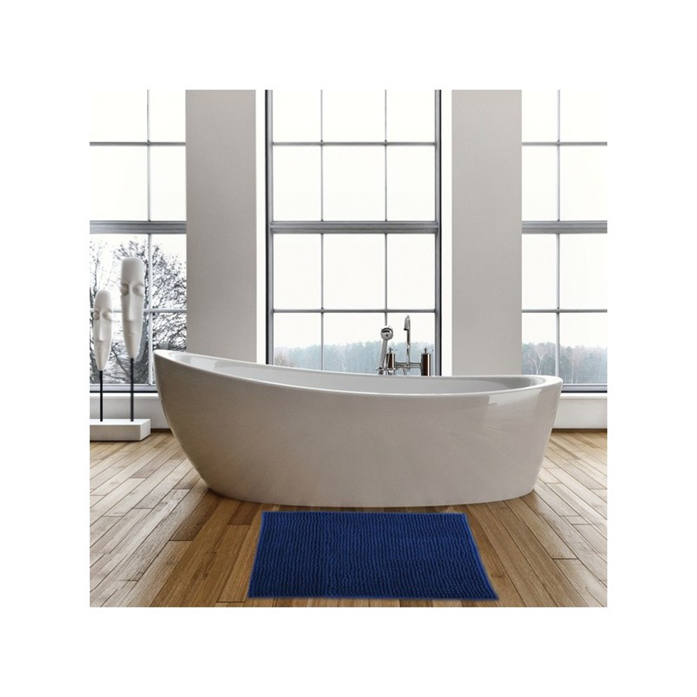 (40x60cm) Chenille Mikrofaser Badteppich Anti-Rutsch Dusch Matte Badewannen Vorleger (141613) - Dunkelblau