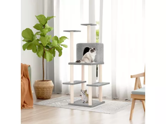 Arbre à chat avec griffoirs en sisal Gris clair 144,5 cm