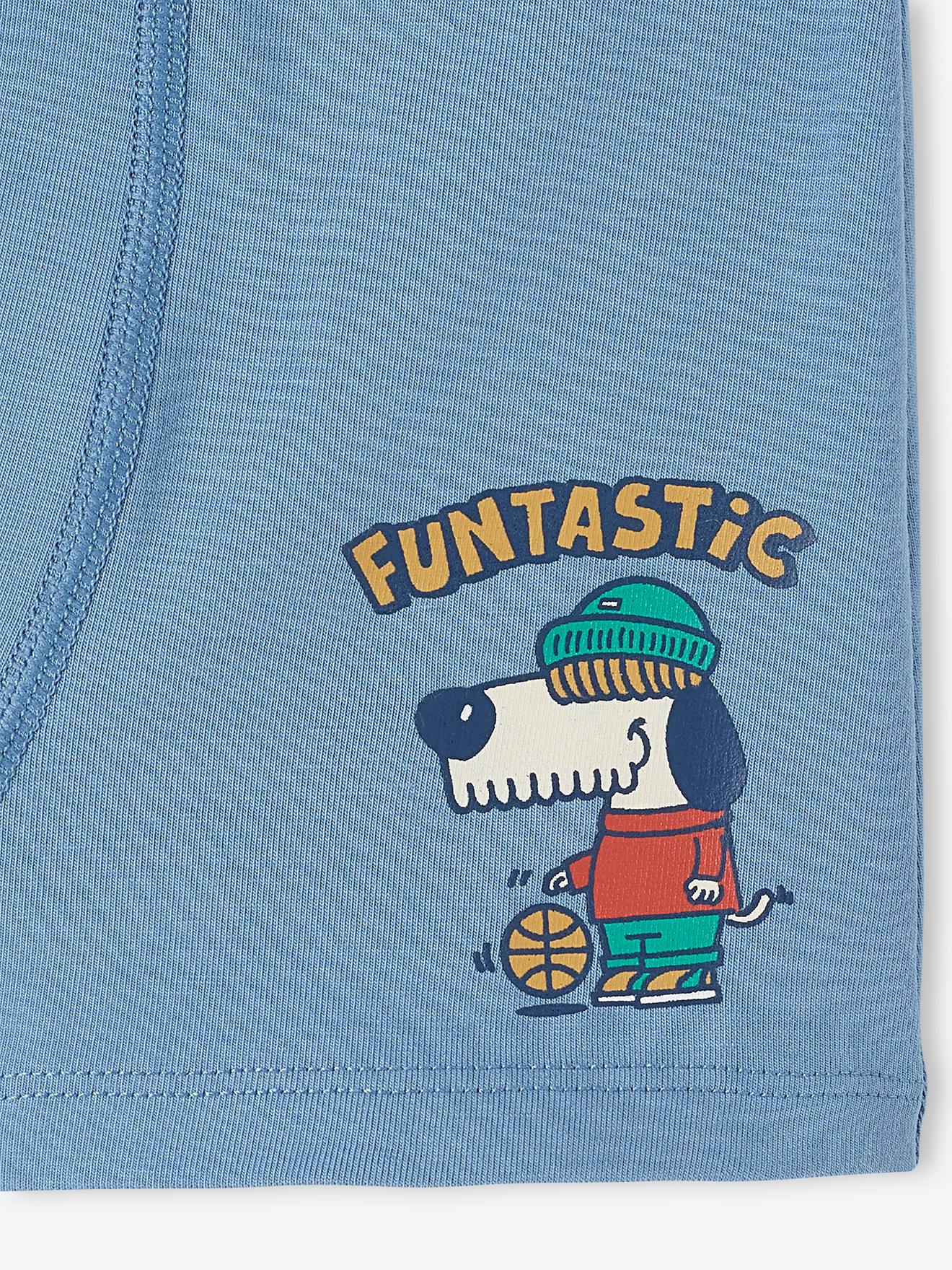 Pacote com 5 cuecas boxer elásticas com estampa de cachorro para meninos, azul-acinzentado.