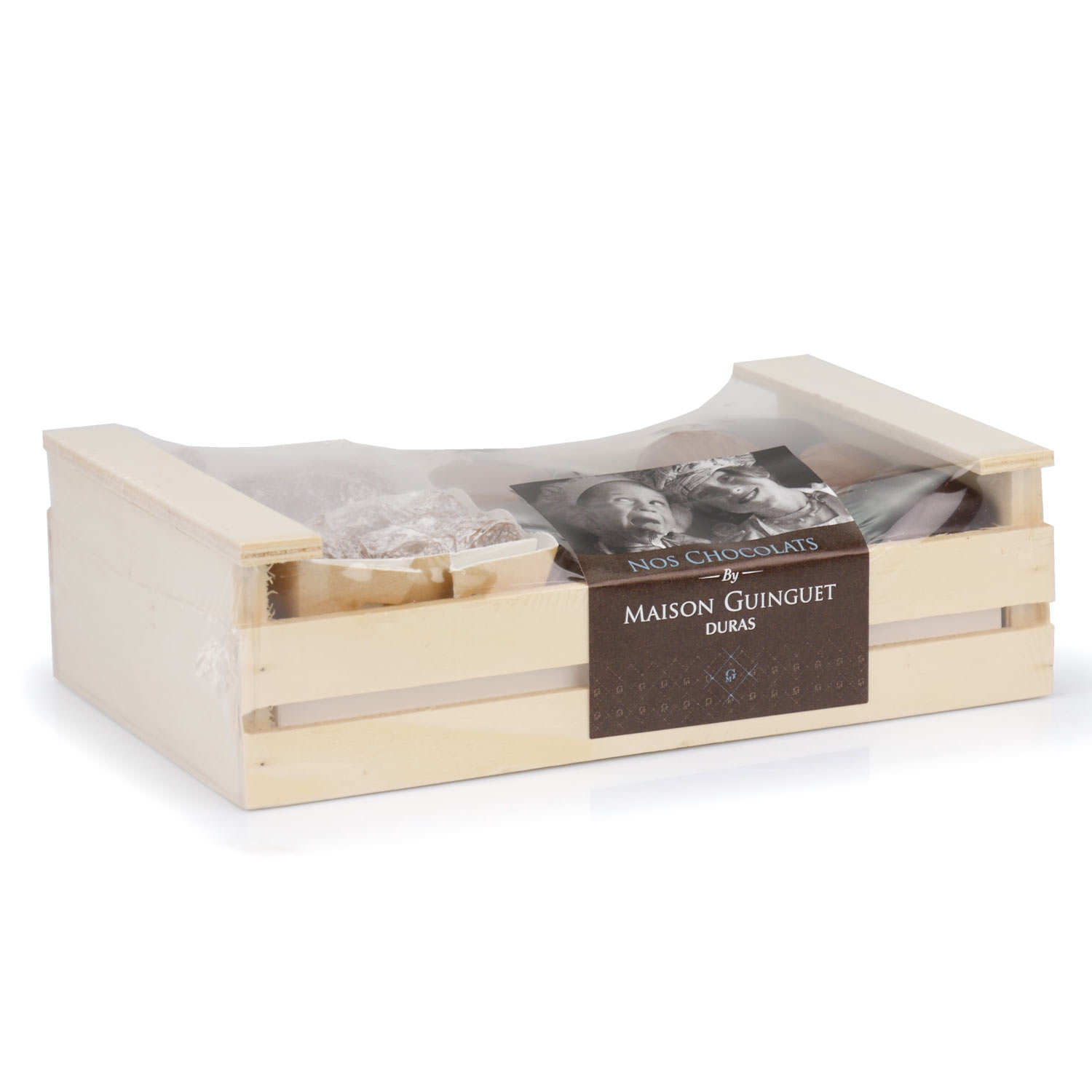 Assortiment de chocolats en cagette bois - 400g