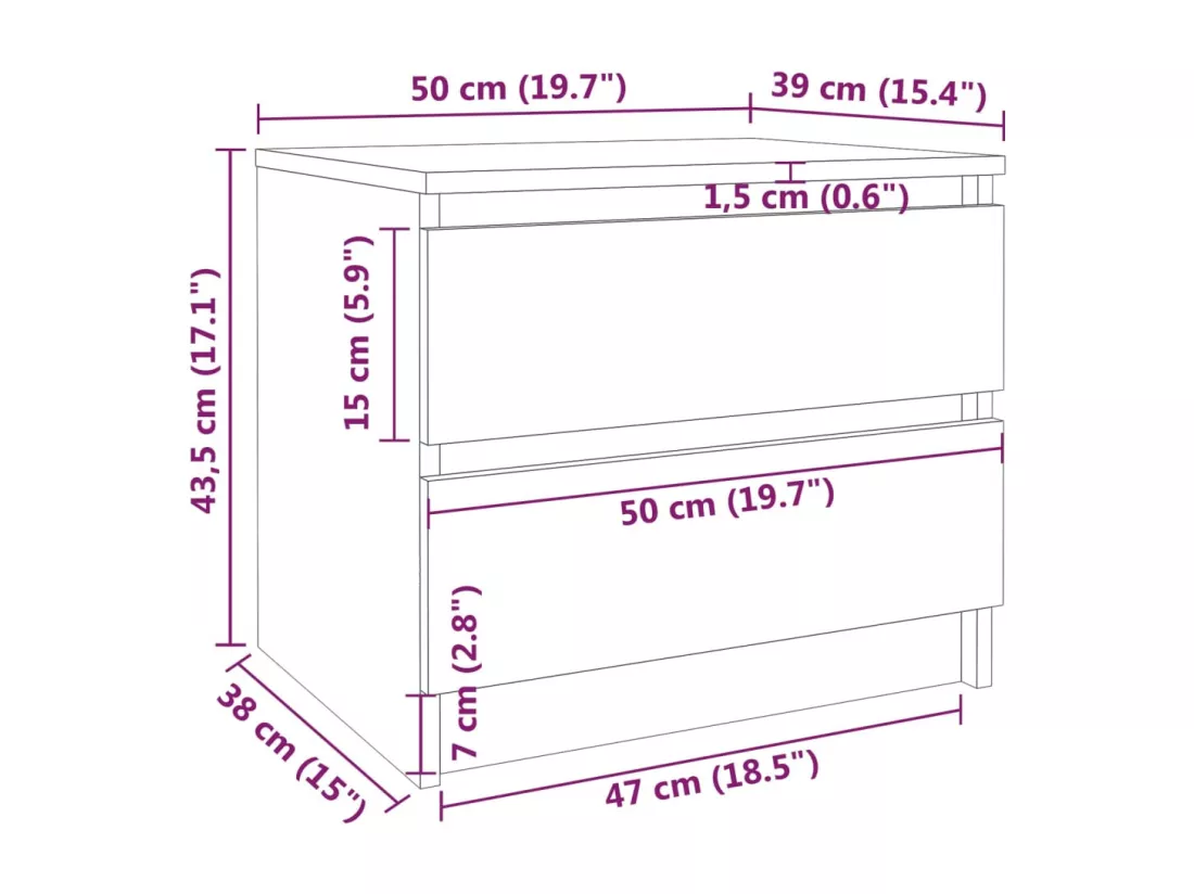 Table de chevet Sonoma gris 50x39x43,5 cm Bois d'ingénierie