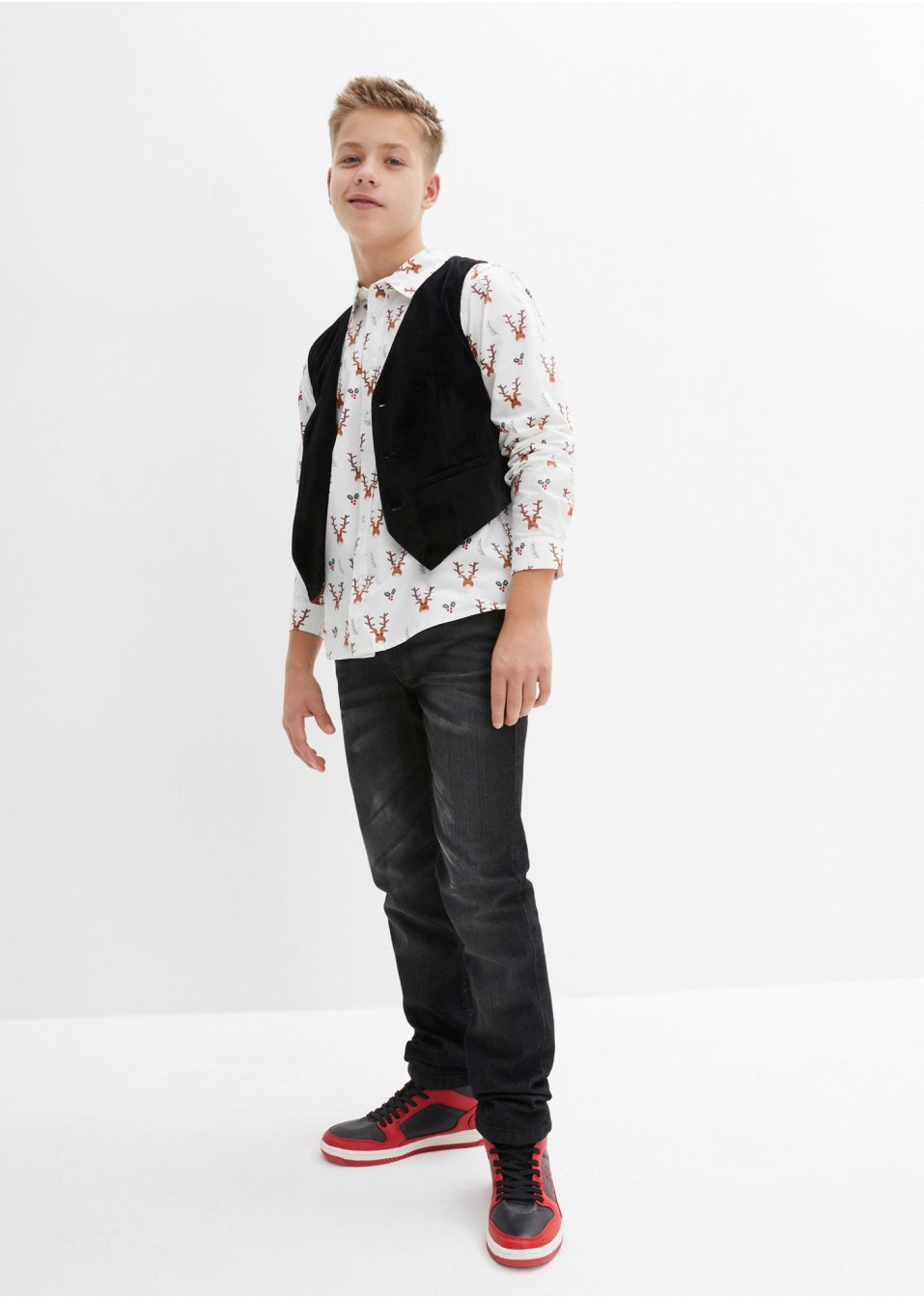 Chemise manches longues garçon avec gilet en velours (ens. 2 pces)