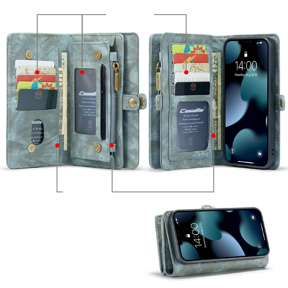 iPhone 13 2in1 Leder Tasche   Magnet Hardcase Karten Etui - Blau