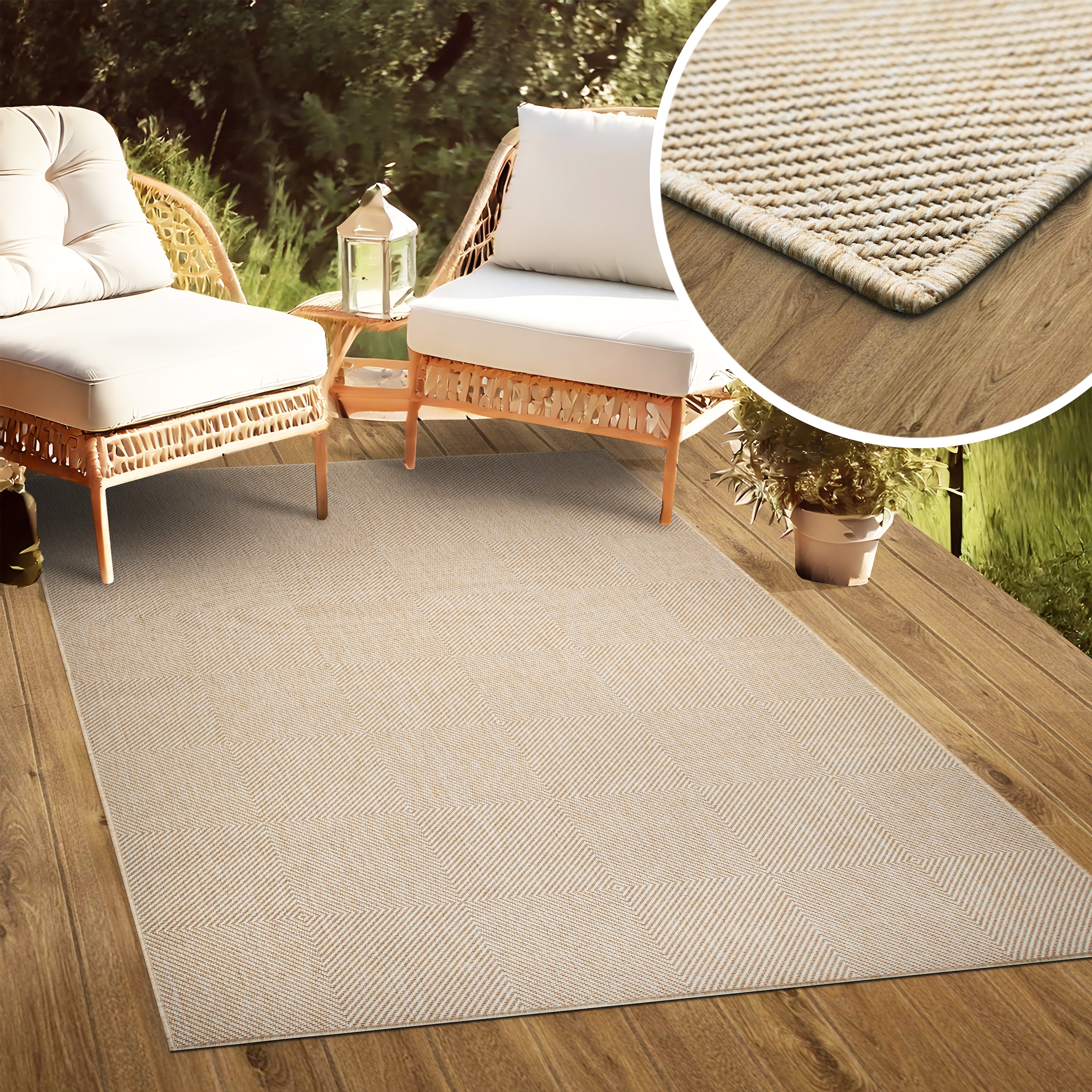 my home Teppich »Anna, auch als Läufer erhältlich« rechteckig 3 mm Höhe In- und Outdoor geeignet, Sisal-Optik, Wetterfest & UV-beständig