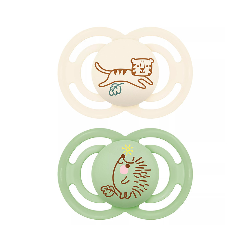 Lot de 2 sucettes silicone Perfect 18M+ animaux (modèle aléatoire)