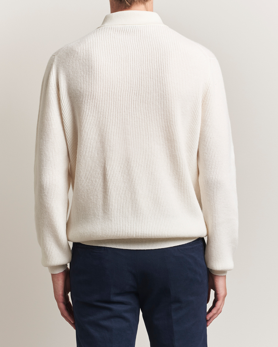 Kiton Cashmere Rib Long Sleeve Polo Light Beige