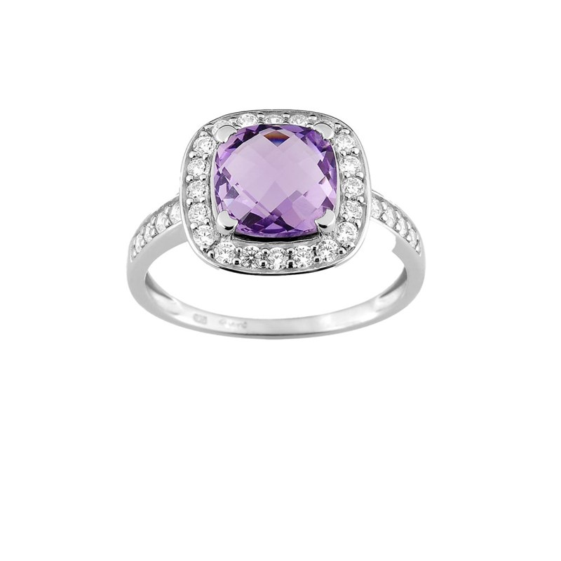 Bague femme - Améthyste et Oxyde de zirconium - Or 18 Carats