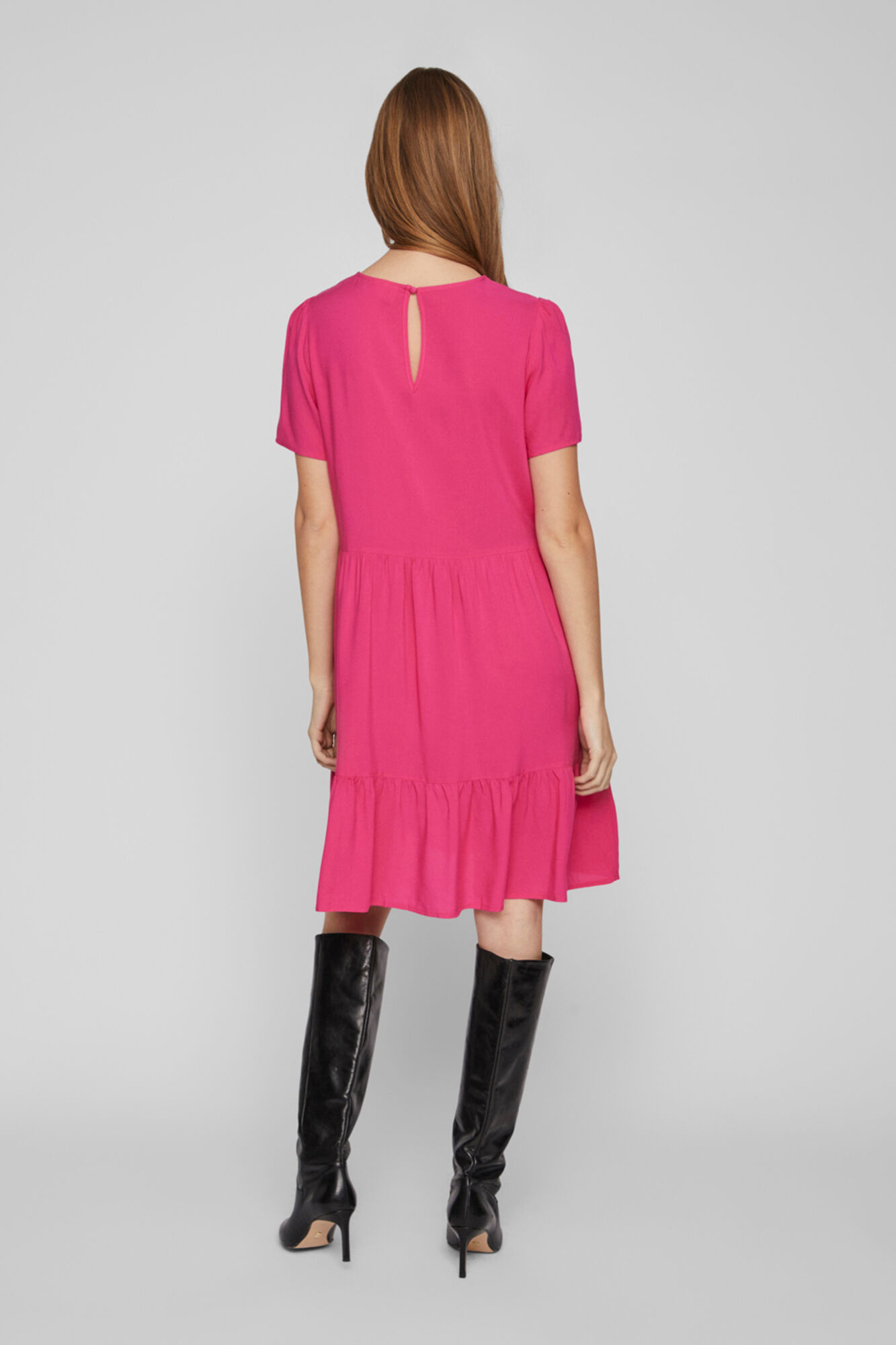 Vestido curto com volante - Rosa