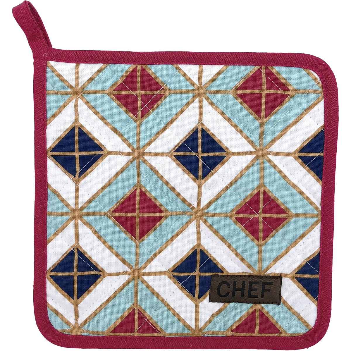 MANIQUE CHEF GEOMETRIC 20X20CM COTON FRAMBOISE