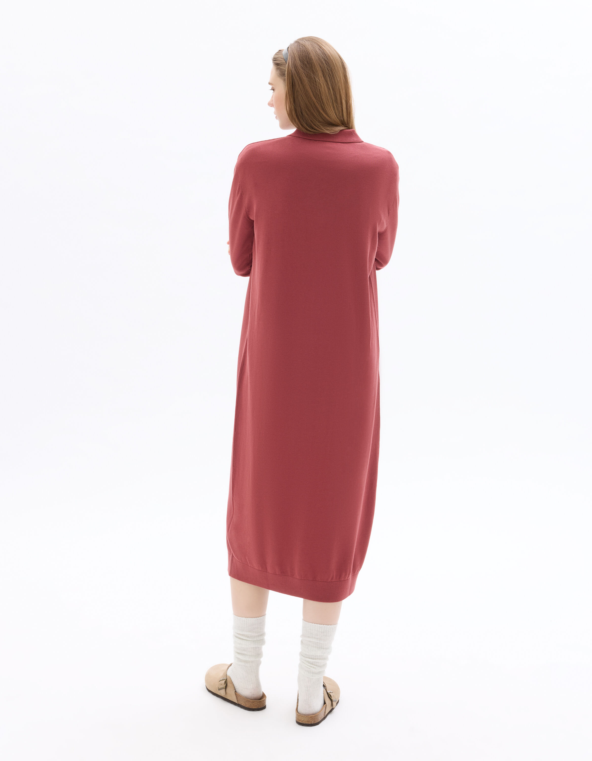 Robe pull col polo manches longues - rose