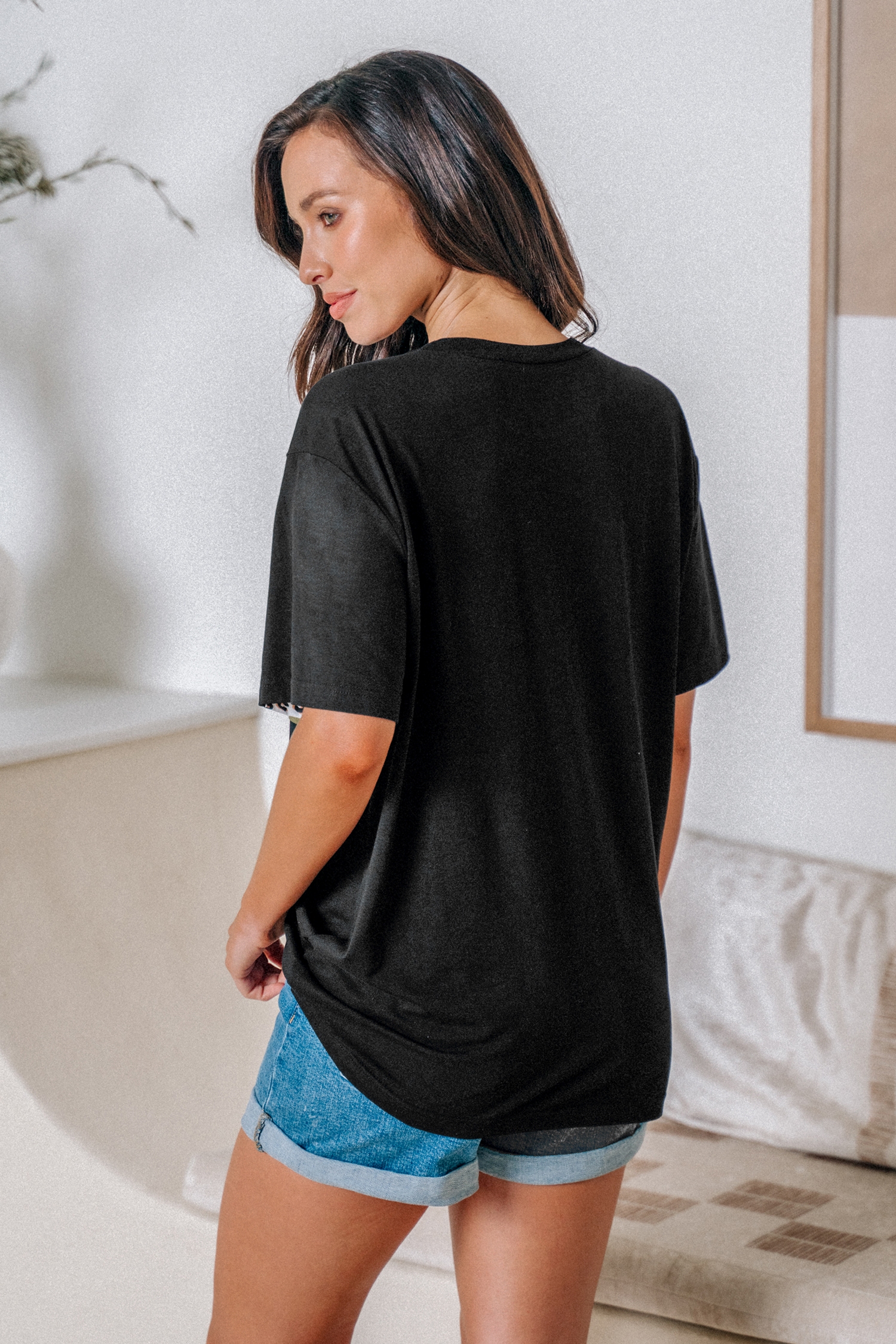 T-shirt en jersey avec manches courtes à imprimé léopard