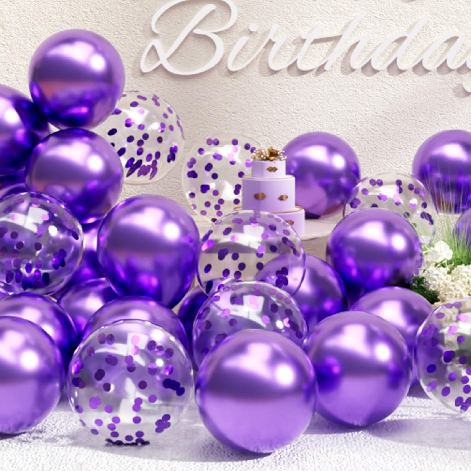 (10er Set) Ø30cm Party Deko Ballons Latex Luftballons mit Konfetti - Violett
