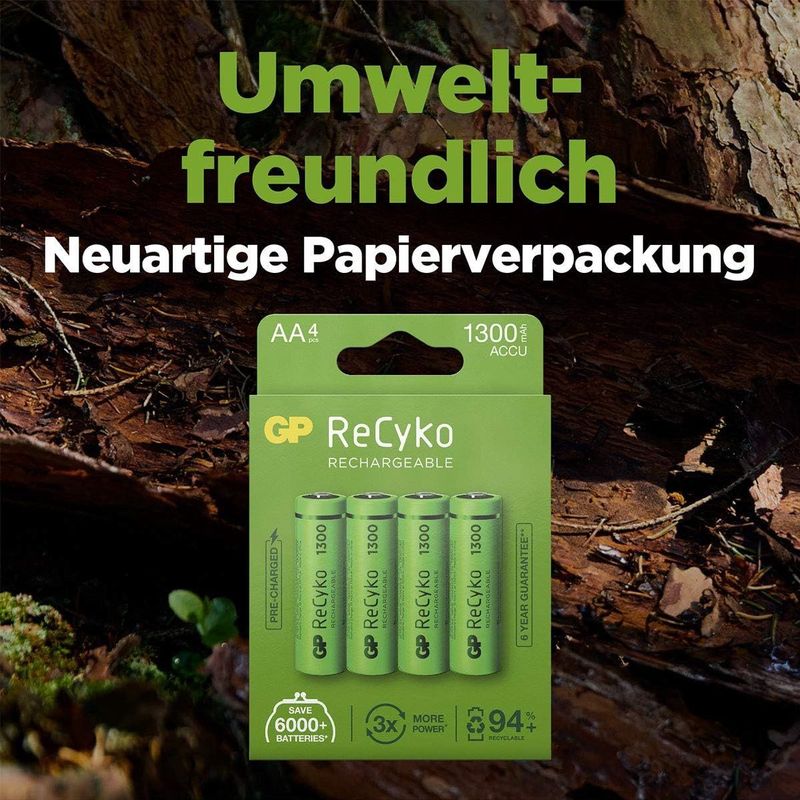 AA Batterij GP NiMH 1300 MAh ReCyko 1.2V 4 Stuks