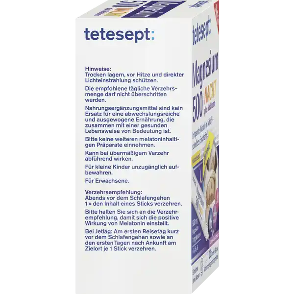 Magnesium 500 Nacht plus Melatonin Direkt Sticks