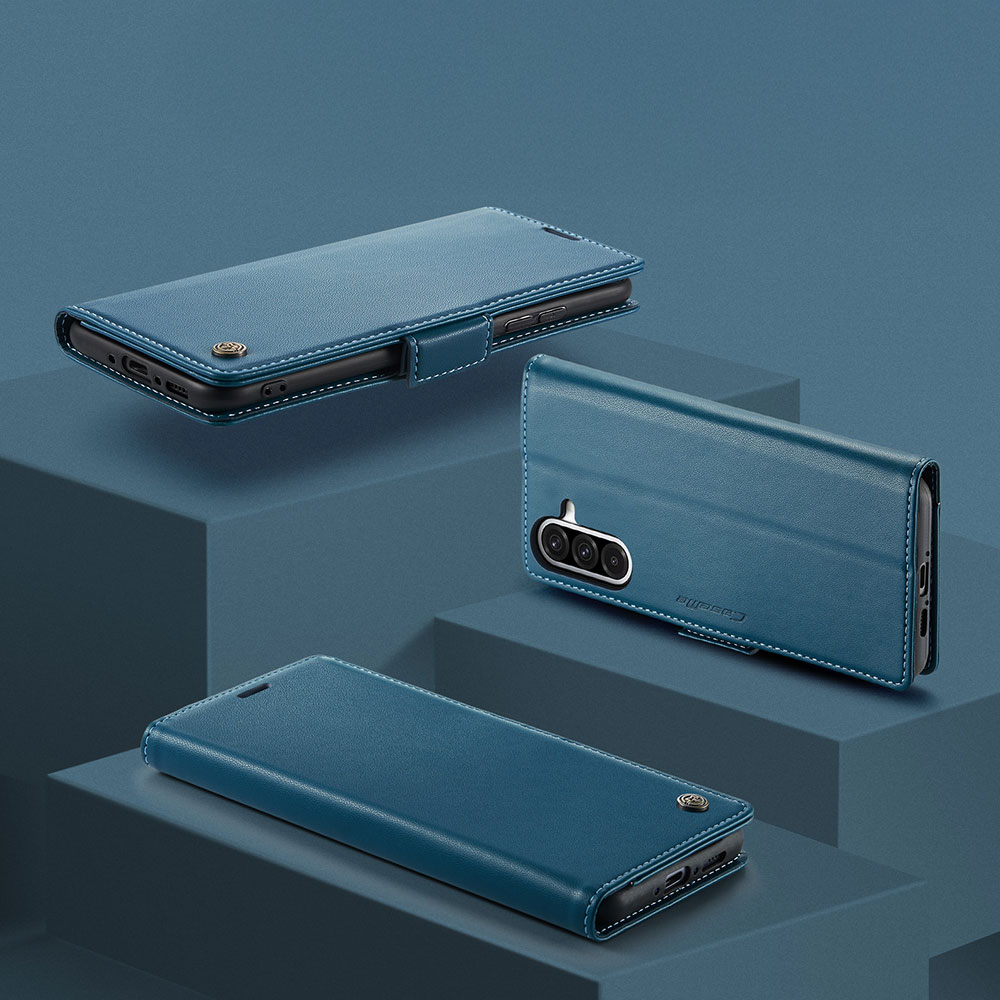 Samsung Galaxy A56 Leder Tasche Flip Wallet Etui mit Kartenfächern Litchi Look (RFID Schutz) - Blaugrün