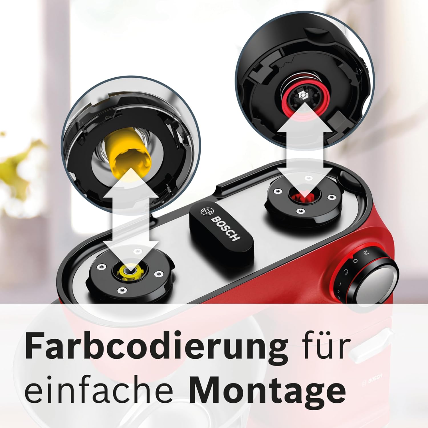 Bosch Küchenmaschine OptiMUM, Edelstahl-Schüssel 5,5 L, spülmaschinenfest, Planetenrührwerk, Profi-Knethaken, Schnee-, Silikonbesen, 7 Arbeitsstufen, 1600 W, Rot/Silber, MUM9A66R00