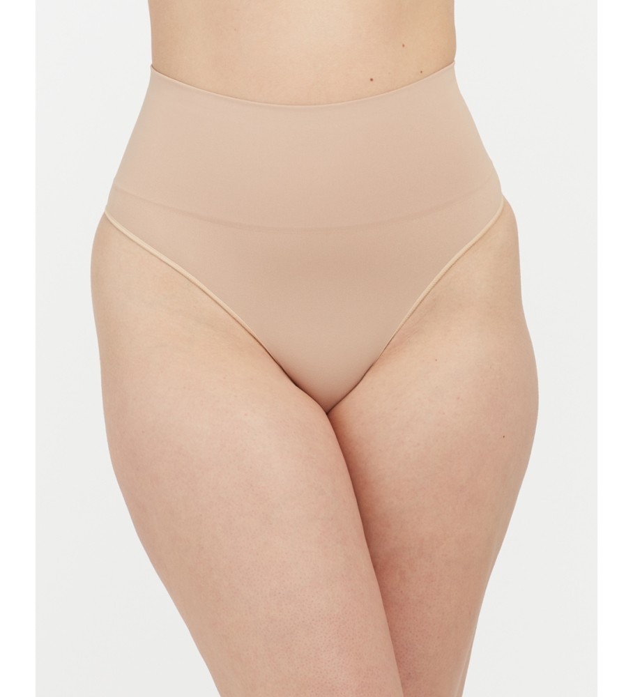Calcinha fio dental modeladora de cintura alta bege SPANX