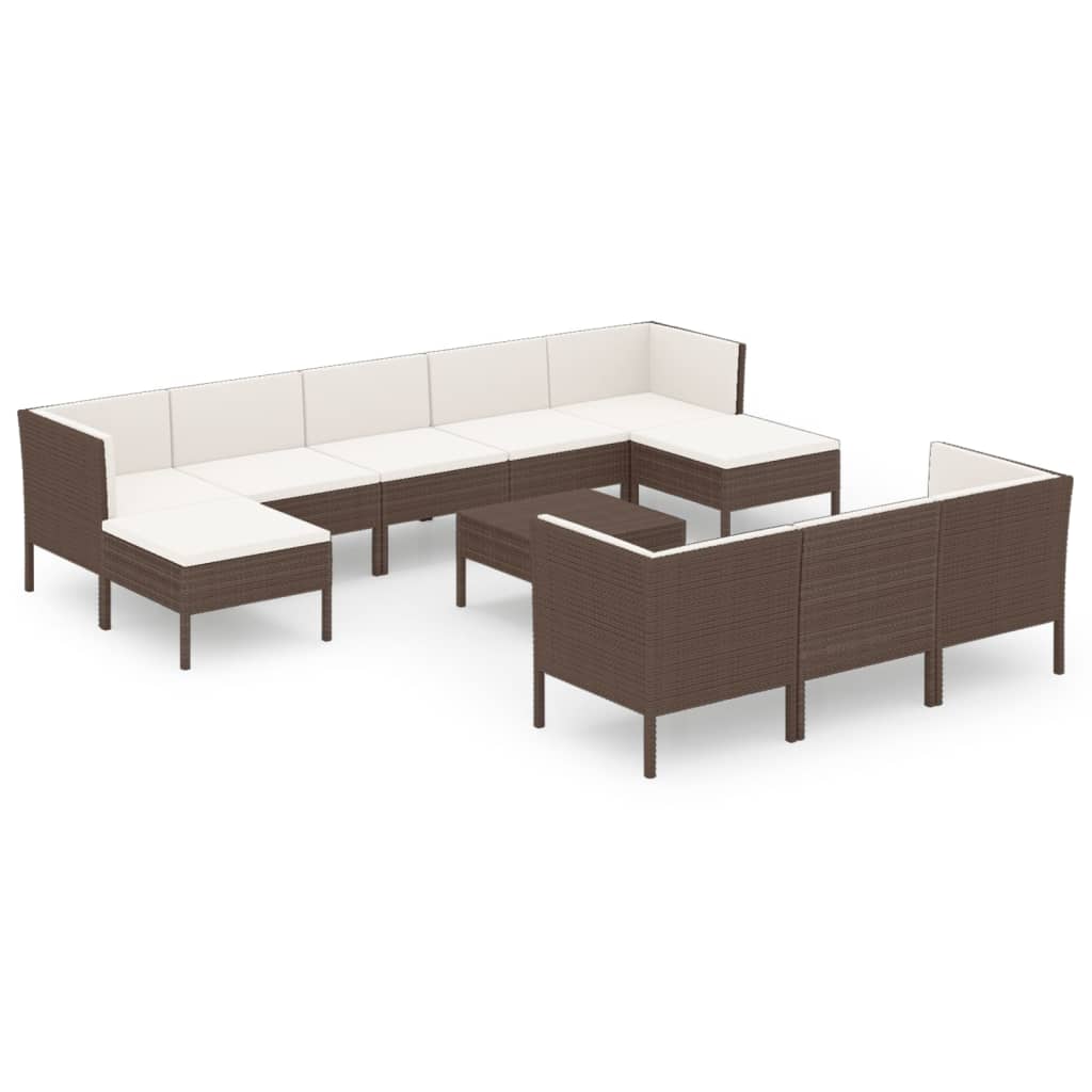 Salon de jardin meuble d'extérieur ensemble de mobilier 11 pièces avec coussins résine tressée marron