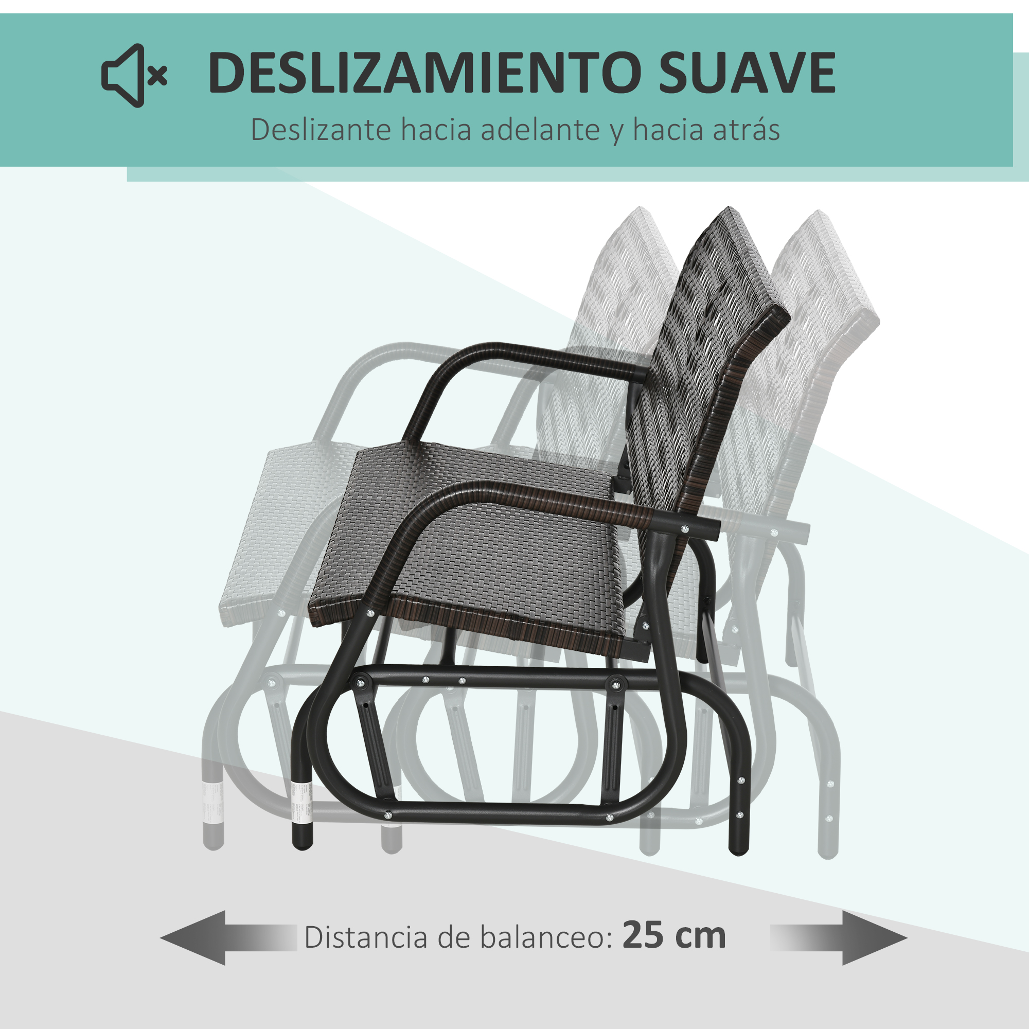 Cadeira de balanço de vime Outsunny para 2 pessoas, banco de balanço para jardim com mecanismo de balanço ergonômico e estrutura de metal para terraço, varanda, pátio externo, hotel, capacidade de carga de 220 kg, 120x70x84 cm, marrom