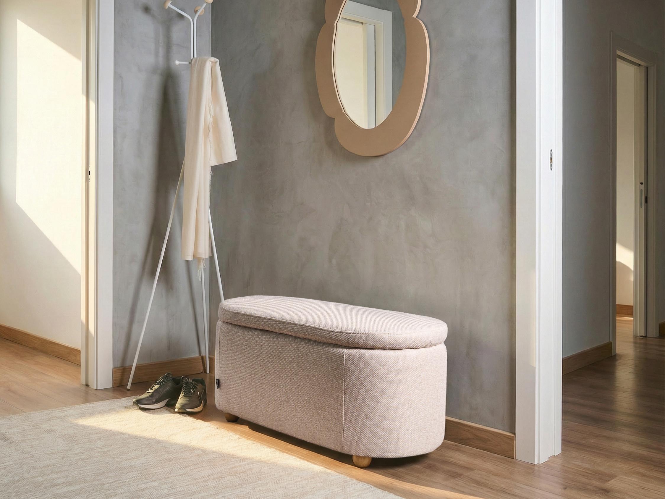 Bankje met opbergruimte HAYWARD Stof 98 cm 44 cm Beige