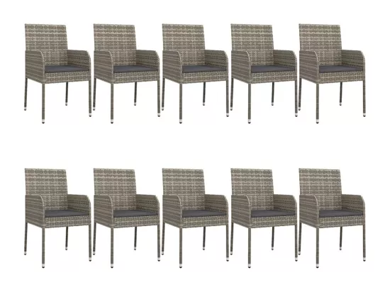 Ensemble à manger jardin 11 pcs avec coussins noir et gris