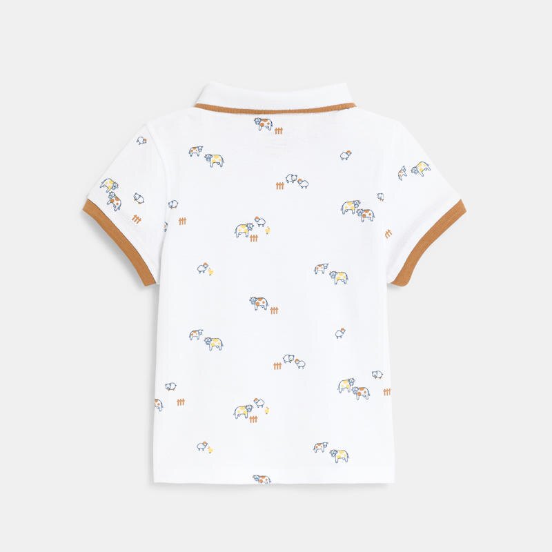 Polo coton piqué animaux blanc bébé garçon Blanc