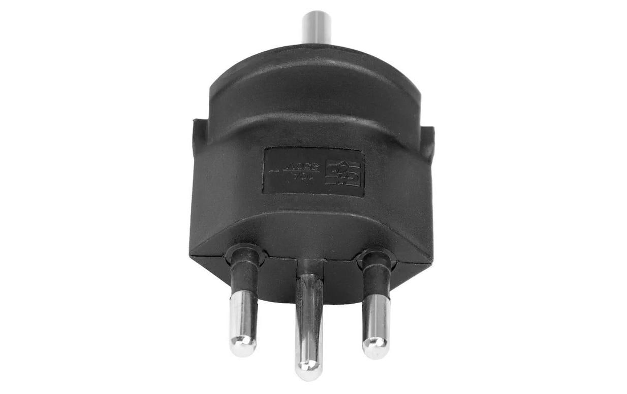 Fixadapter SchuKo Konturenstecker – T12 schwarzDeutsch (Schuko CEE7) auf Schweiz (T12) 3 Pol