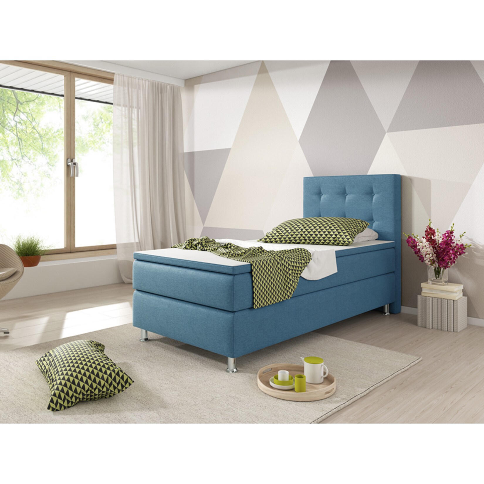 Inter Handels Boxspringbett Köln 90 x 200 cm, blau