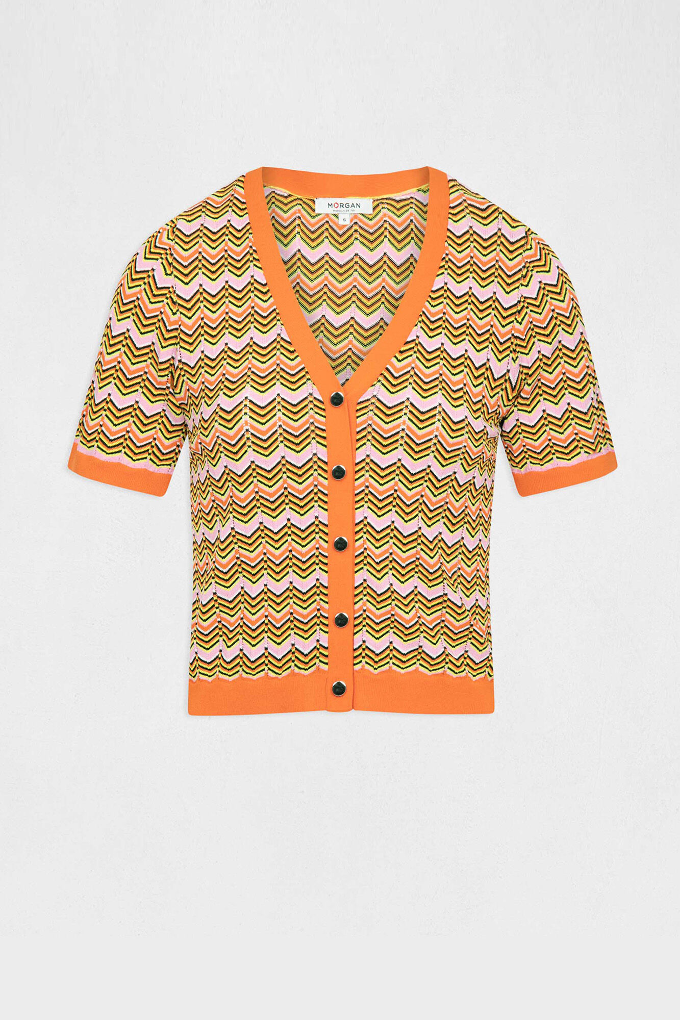 Camisa de manga curta com estampa chevron - Estampa branca