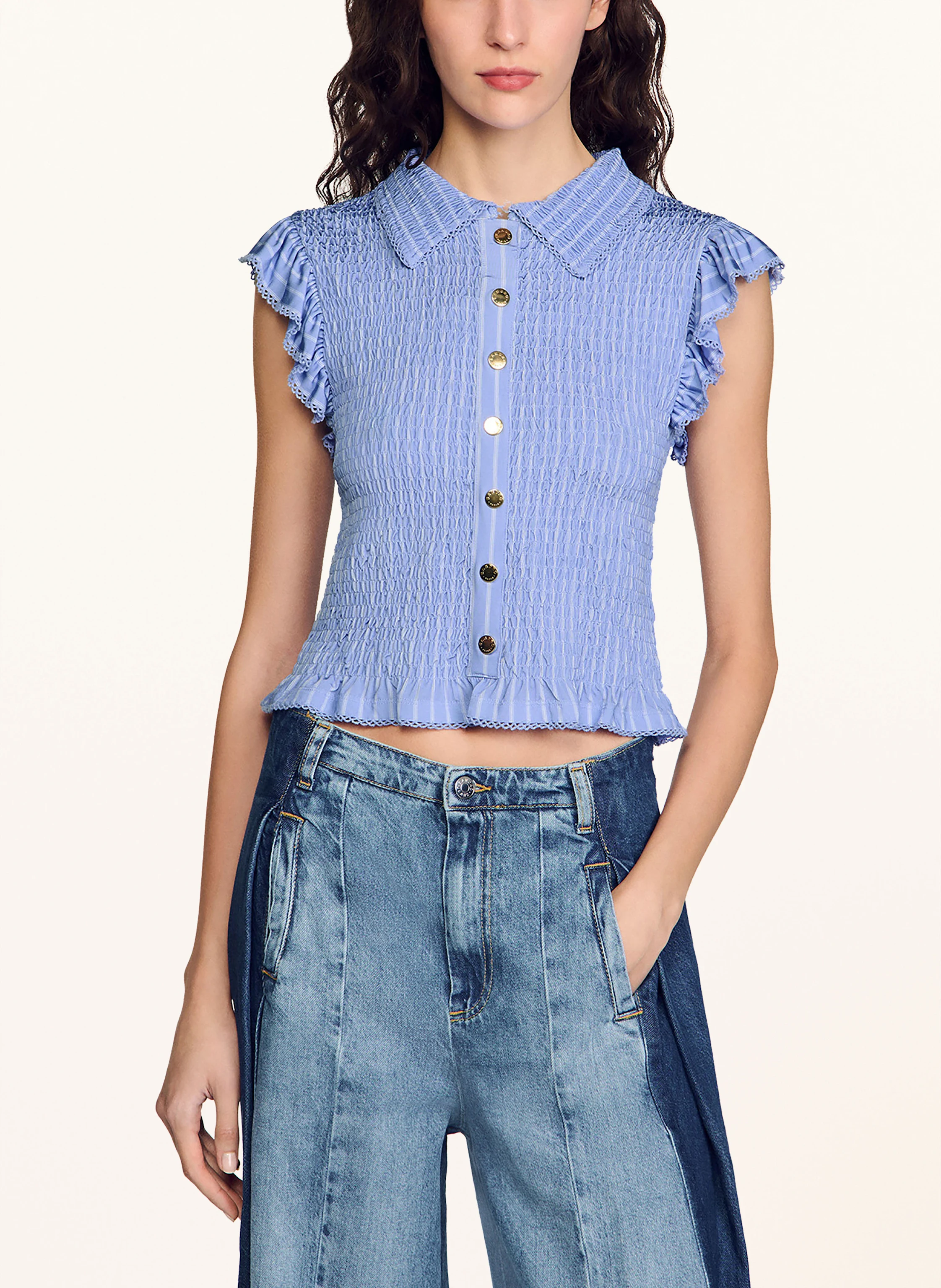 SANDRO Cropped-Shirt mit Rüschen