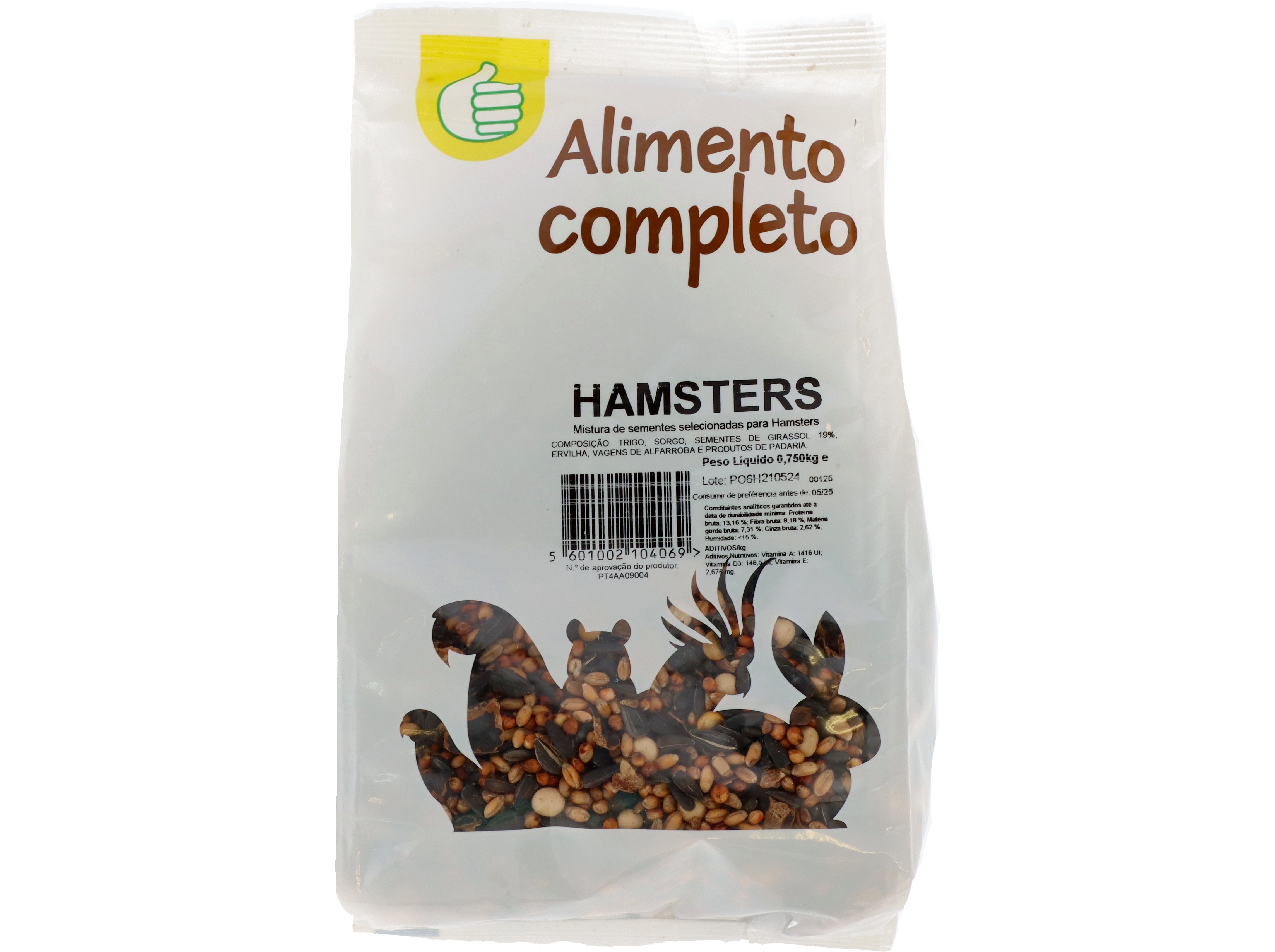COMIDA PARA HAMSTERS POLEGAR MISTURA DE SEMENTES 750G