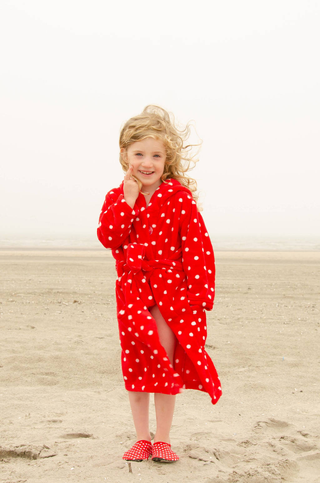 Playshoes fleece badjas Dots met stip dessin rood/wit