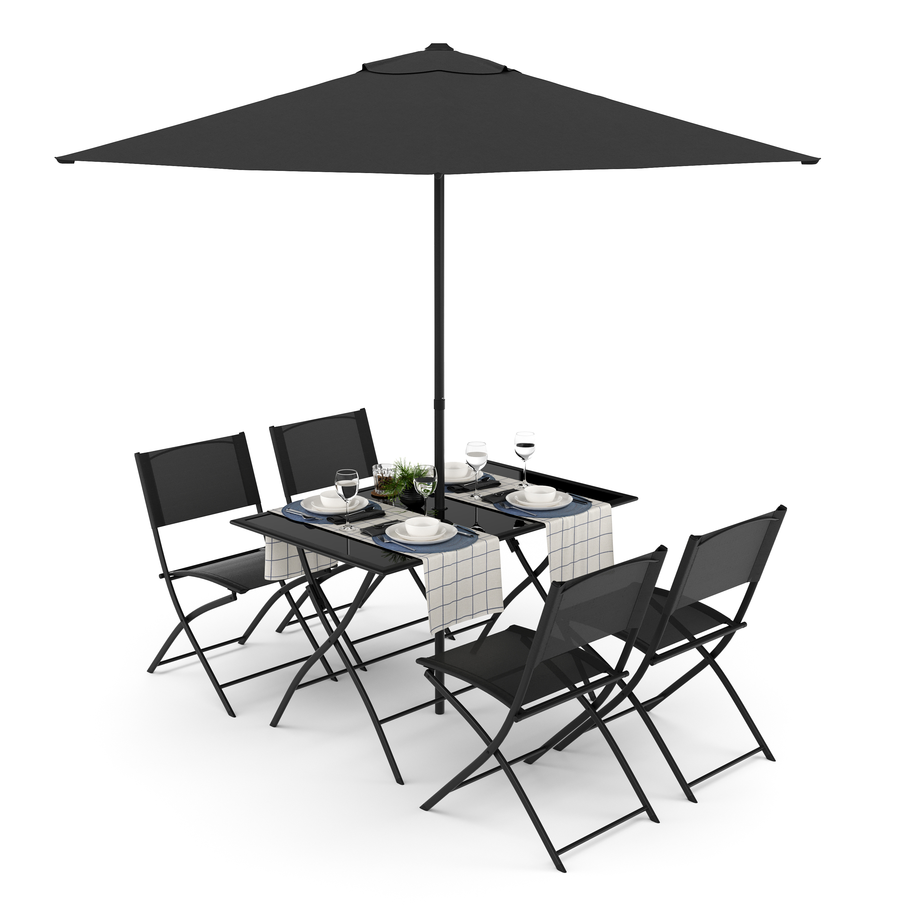 Gartenmöbel Set FILIPPO mit Sonnenschirm schwarz