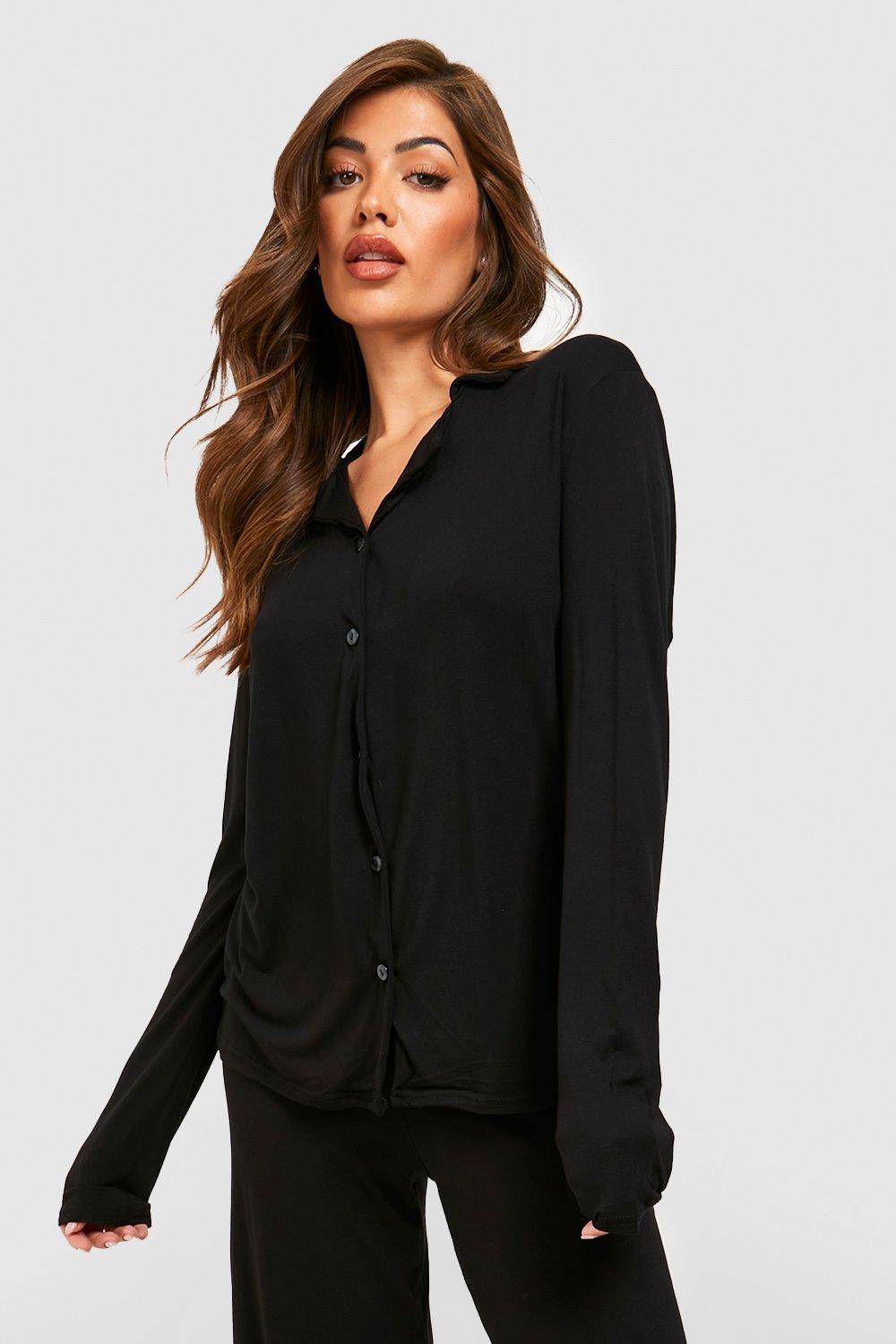 boohoo Jersey Chemise de Pyjama Boutonnée à Manches Longues