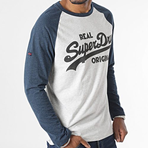 Tee Shirt Manches Longues Athletic Vintage Logo M6010783A Gris Chiné Bleu Marine Chiné