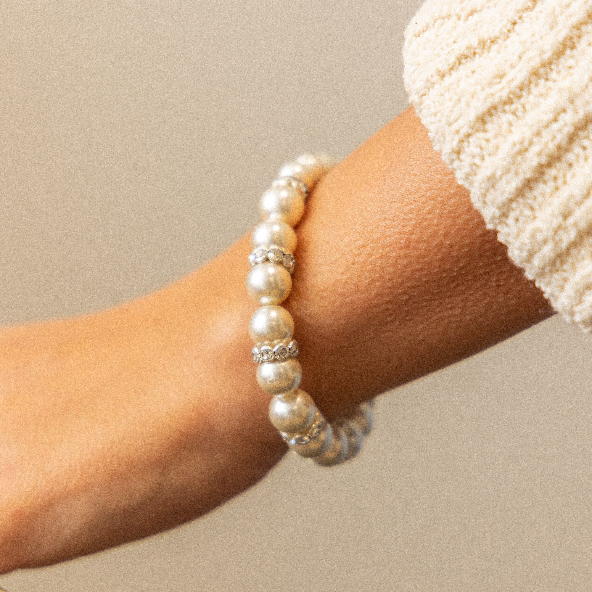 Steuer Modeschmuck Armband Glasperlenarmband weiß mit Strasszierde