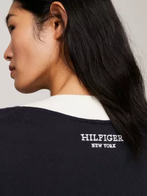 Vestido de malha estilo universitário com decote em V e mistura de lã