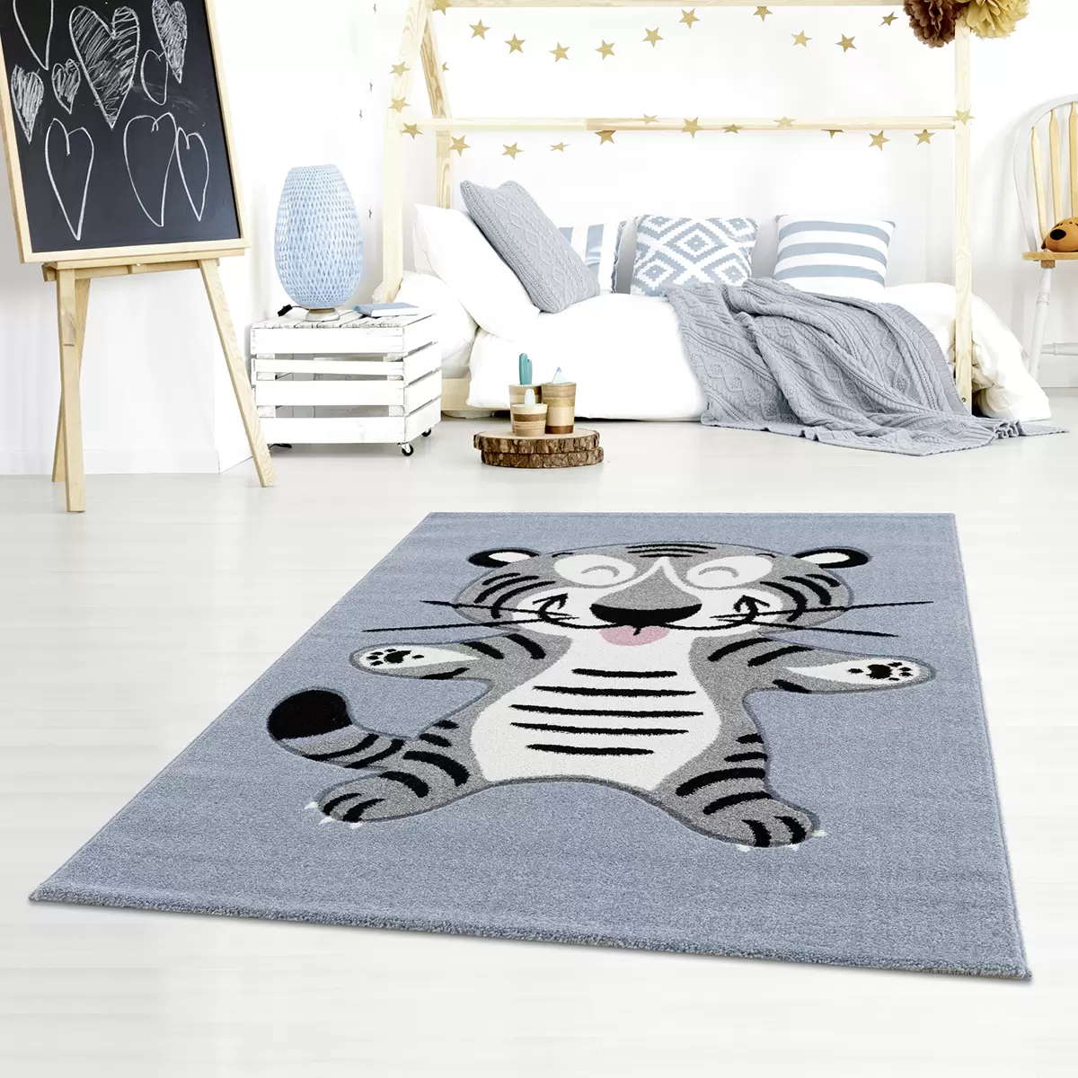 Kinderteppich Kids mit Handcarving Blau