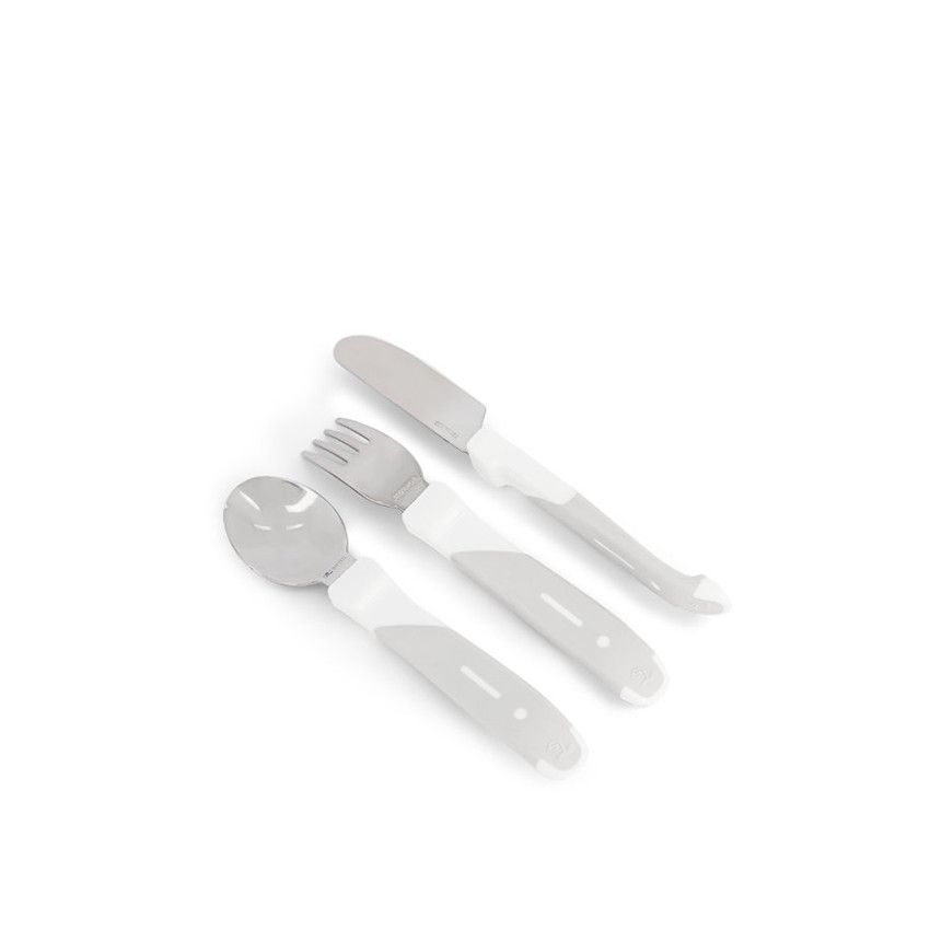 Lot de 3 couverts d'apprentissage en inox 12 mois + - Blanc - Ecru
