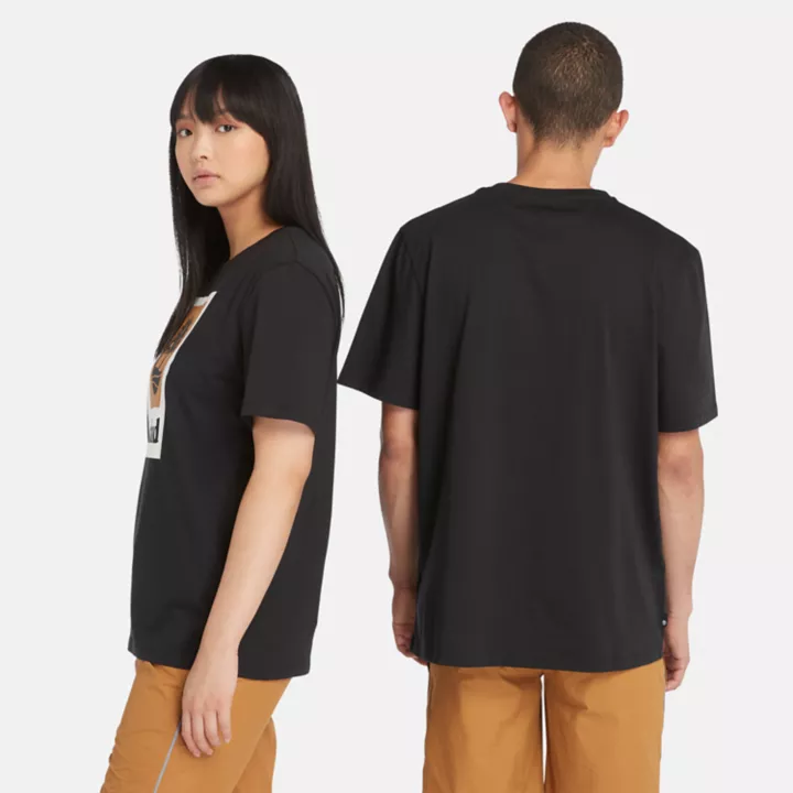 T-shirt à logo en relief unisexe en noir/blanc