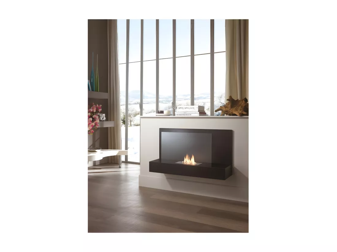 Cheminée bio bioéthanol murale design noire 90 x 26 xh 50 cm