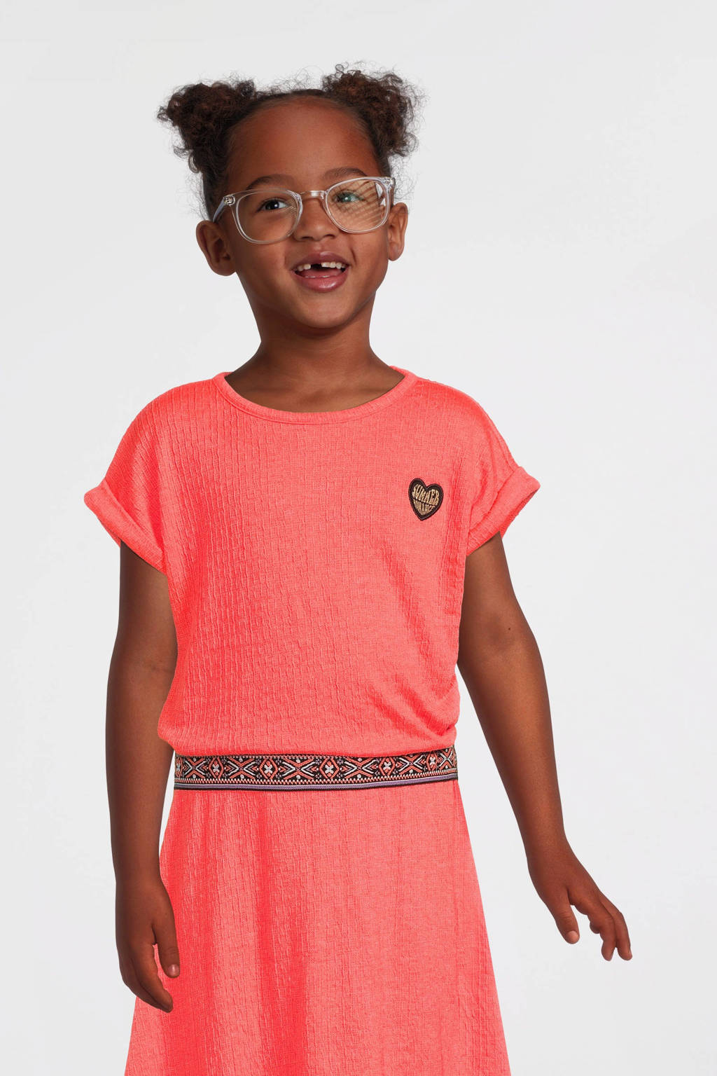 Orange Stars jurk Phileine met all over print koraal