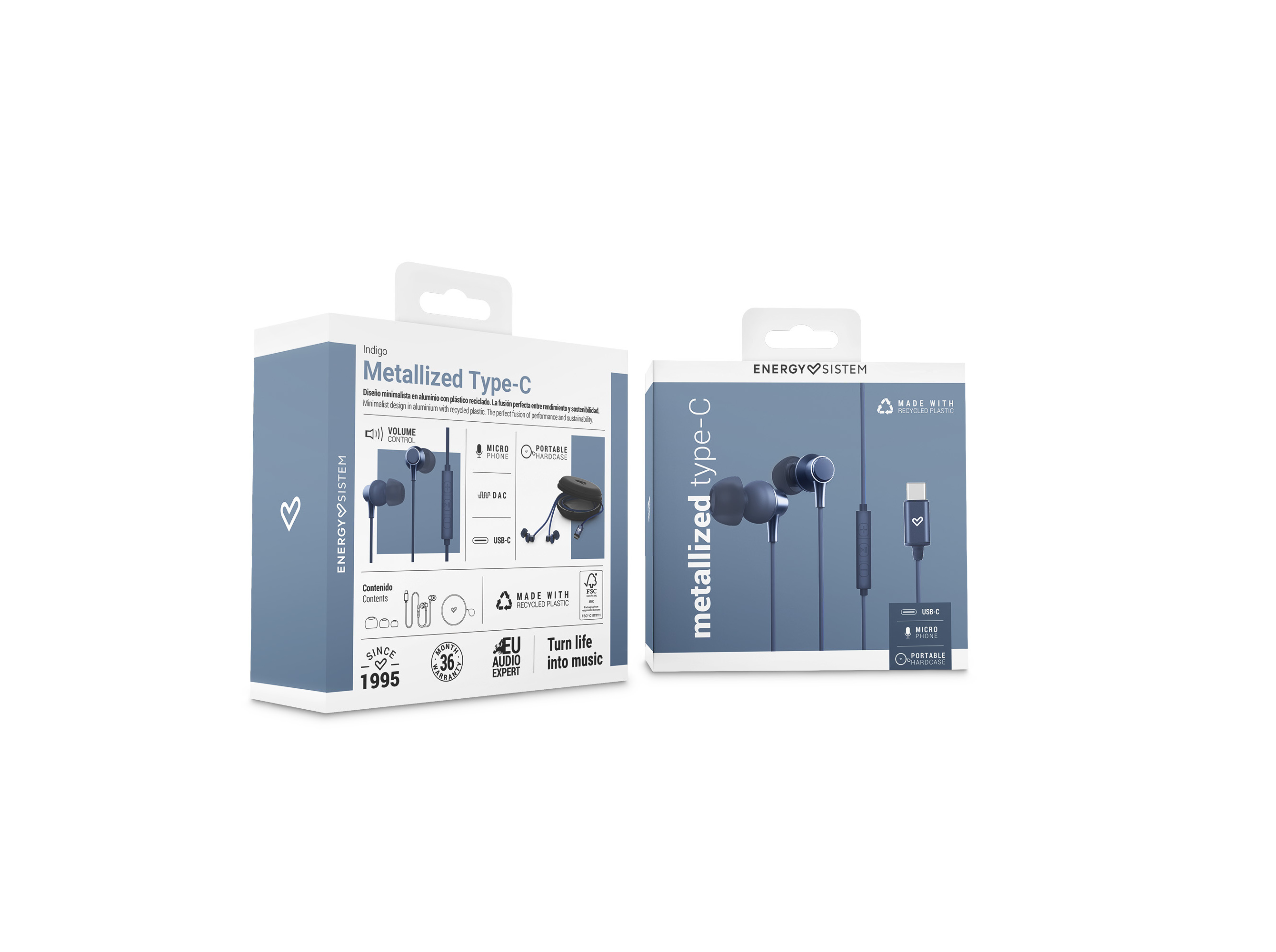 AURICULARES ENERGY SISTEM METALLIZED TYPE C AZUL C/MICRO