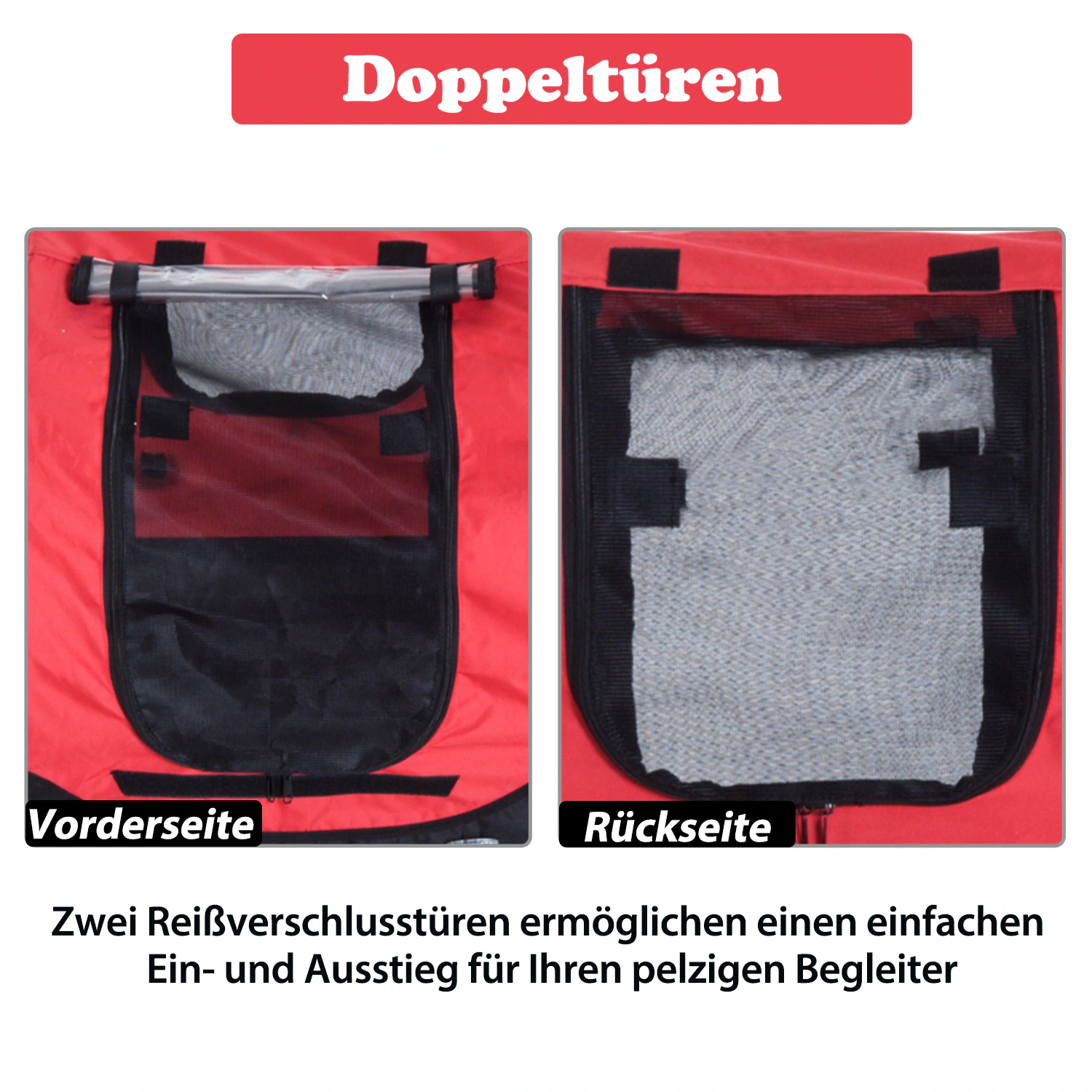 PawHut Fahrradanhänger für Hunde rot, schwarz ca. 78 x 73 x 94 cm (LxBxH)