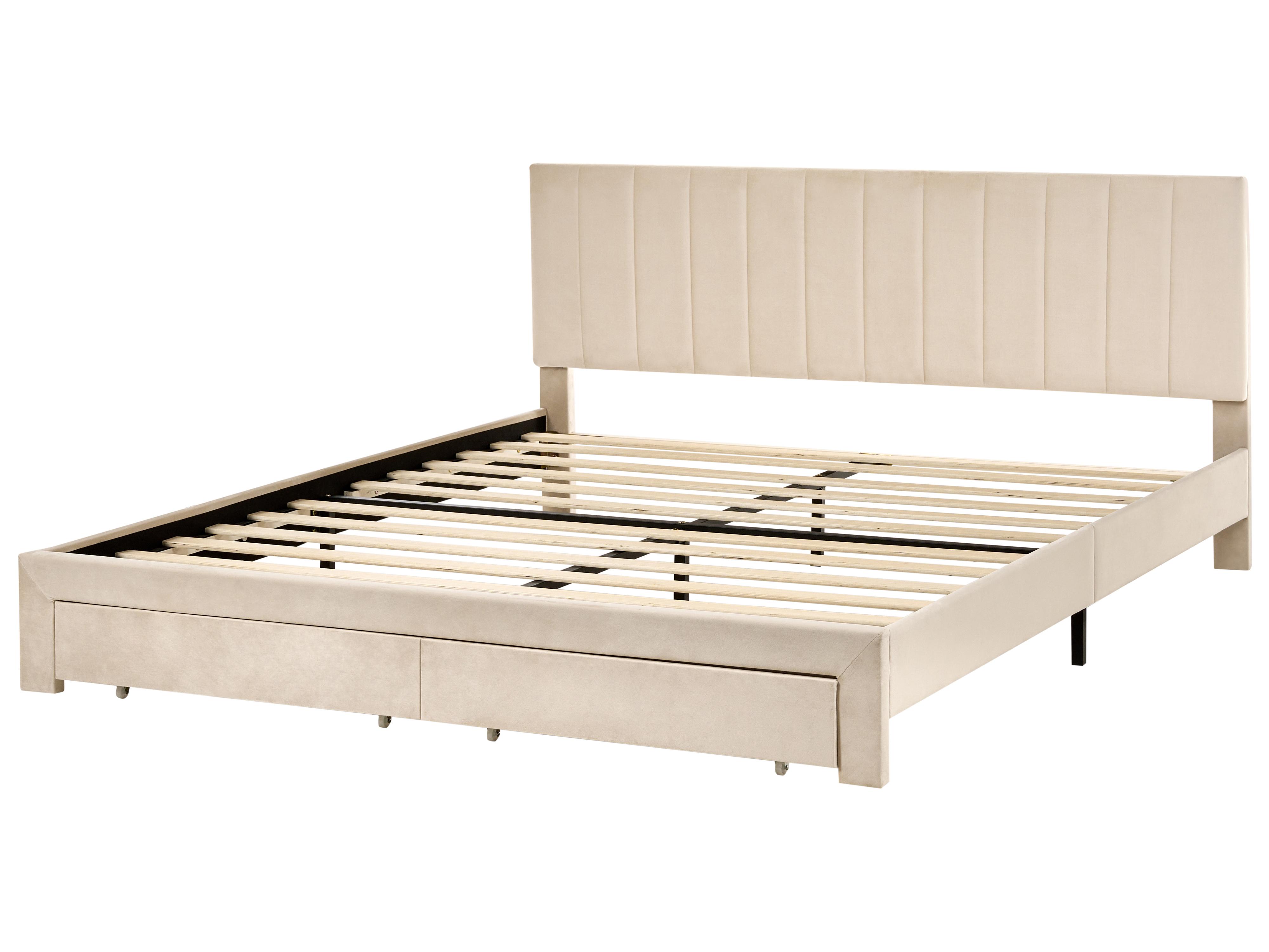Bed met opbergladen Fluweel LONZAC 180 x 200 cm Beige