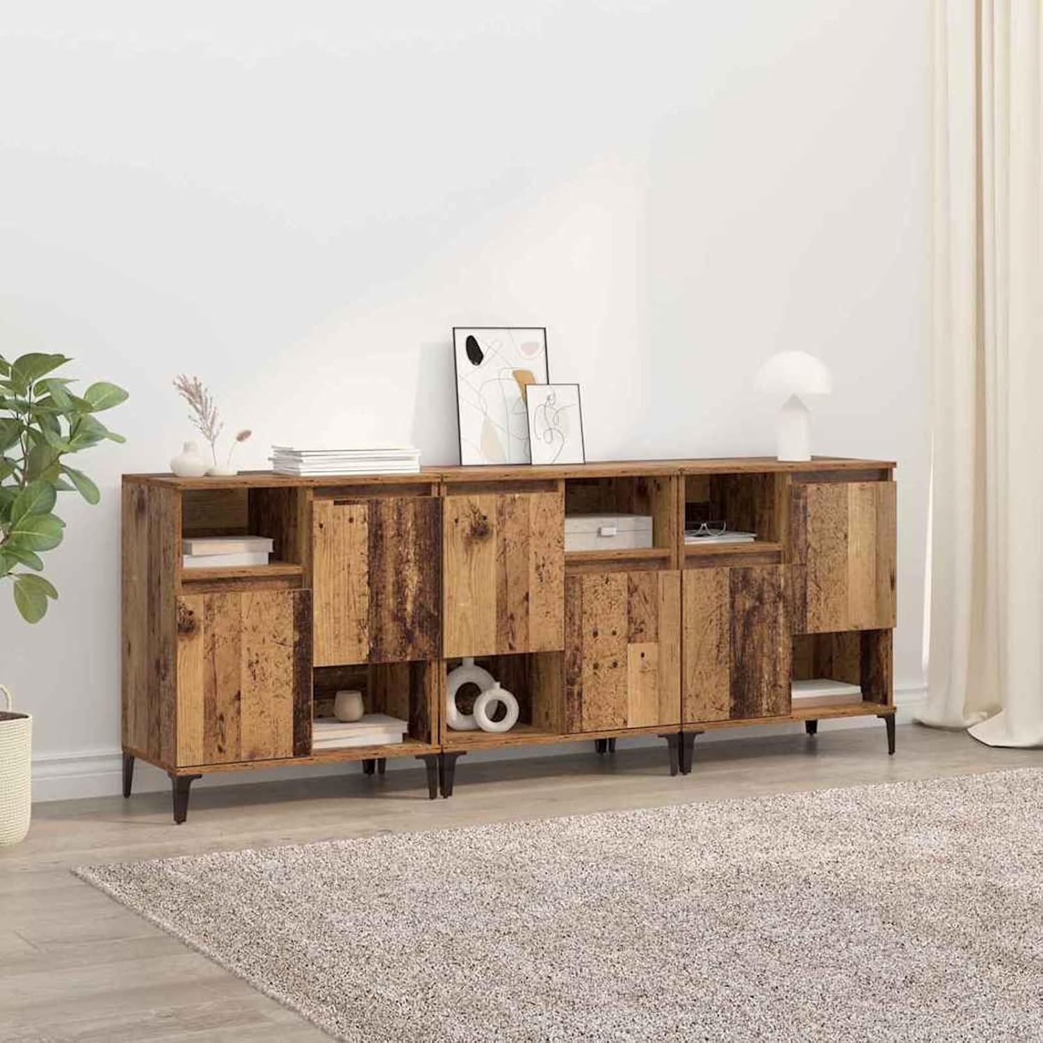 Gecheer Sideboards 3 pcs Altholz 60 x 35 x 70 cm Holzwerkstoff, Buffetschrank Flurschrank Kommode Aufbewahrungsschrank für Wohnzimmer Esszimmer Flur3415562