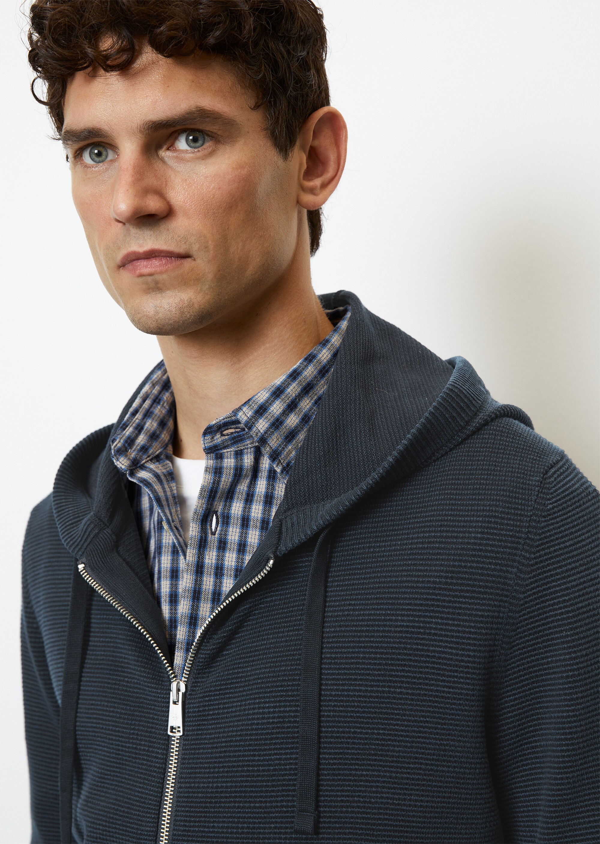 Kapuzen-Strickjacke regular mit quer gerippter Ottoman-Struktur