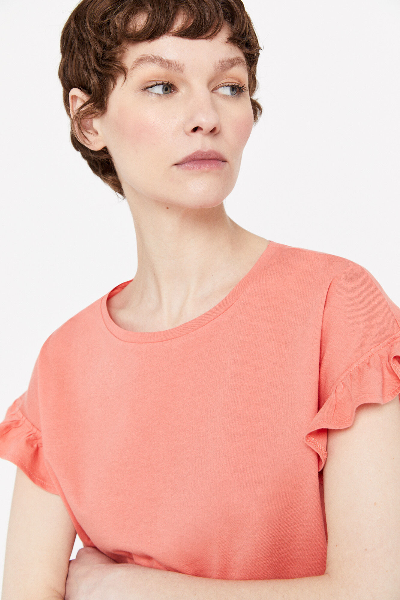 Camiseta com babados - Coral