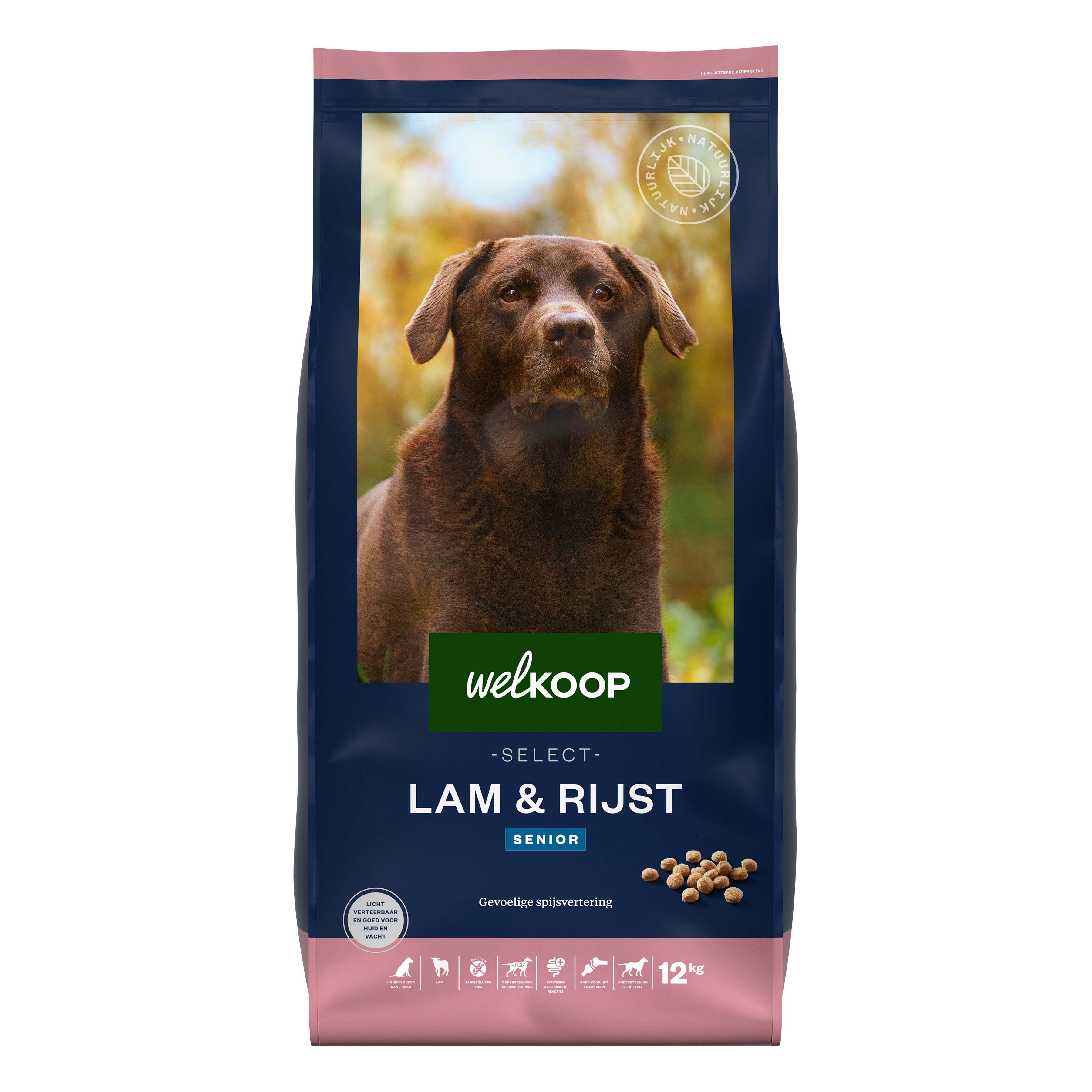 Welkoop Select Senior Krokante brokken - Hondenvoer - 12 Kilogram - Lam & rijst